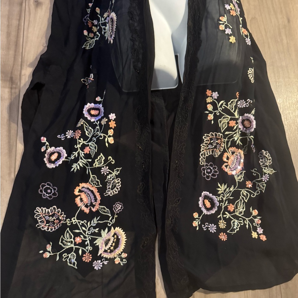 Y2K Lela Rose dark romantic Floral Embroiderey beaded Black Kimono maxi XL goth